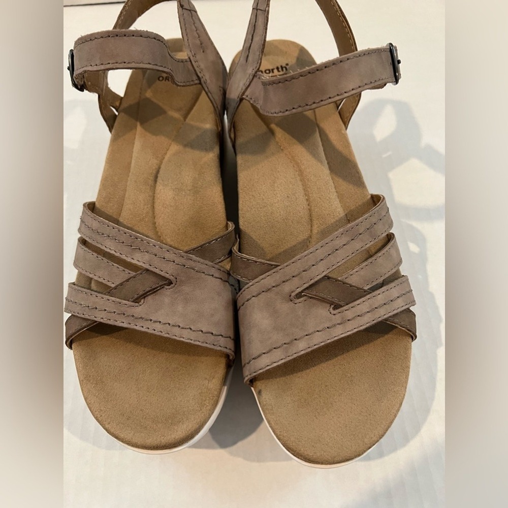 Earth Origins Tonga Tarla Leather Sandal‎ Cork Wedge Cushioned Insole Tan 11M